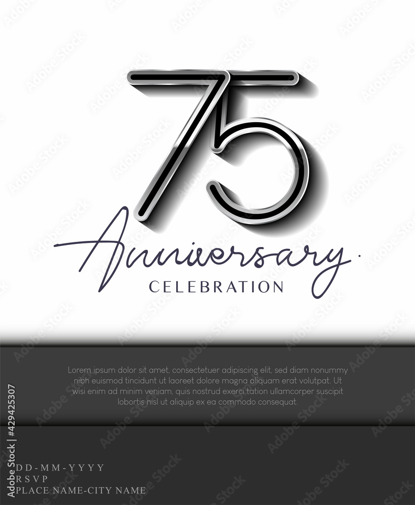 75 Years Anniversary Invitation and Greeting Card Silver Colored with Flat Design and Elegant, Isolated on white Background. Vector illustration. 75 Years Anniversary Invitation and Greeting Card Silver Colored with Flat Design and Elegant, Isolated on white Background. Vector illustration.