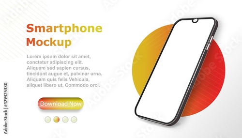 Smartphone frame with blank screen. Realistic smartphone mockup on a circle background in sunny colors. The layout of the universal device. Vector design, realistic, smartphone template.