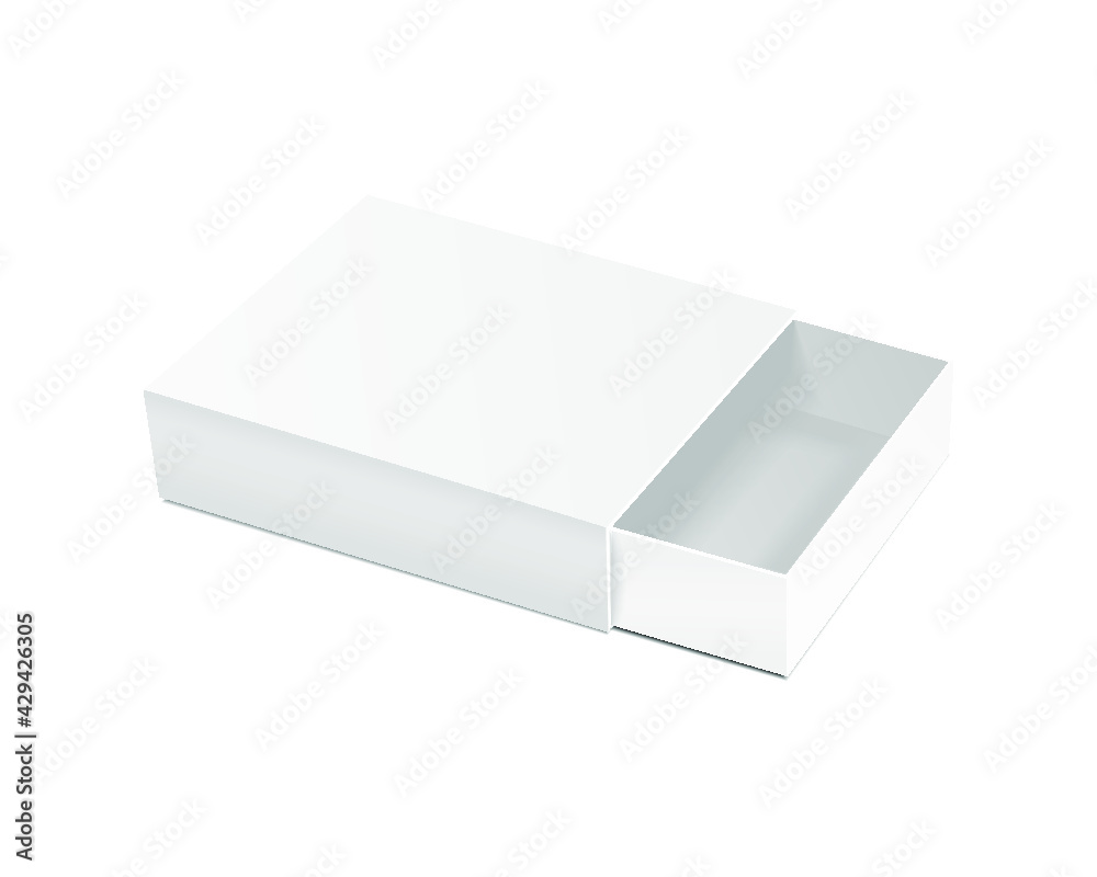 Opened empty sliding box isolated on a white background. 3d rendering Opened empty sliding box isolated on a white background. 3d rendering