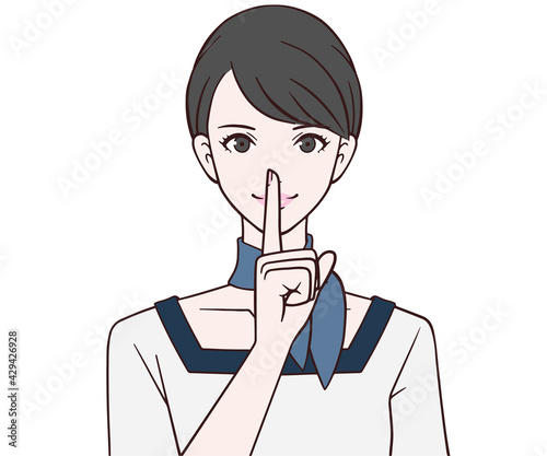 人差し指を口に当てる受付嬢