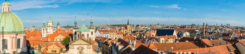Aerial rooftop panorama of Prague.  Czech Republic