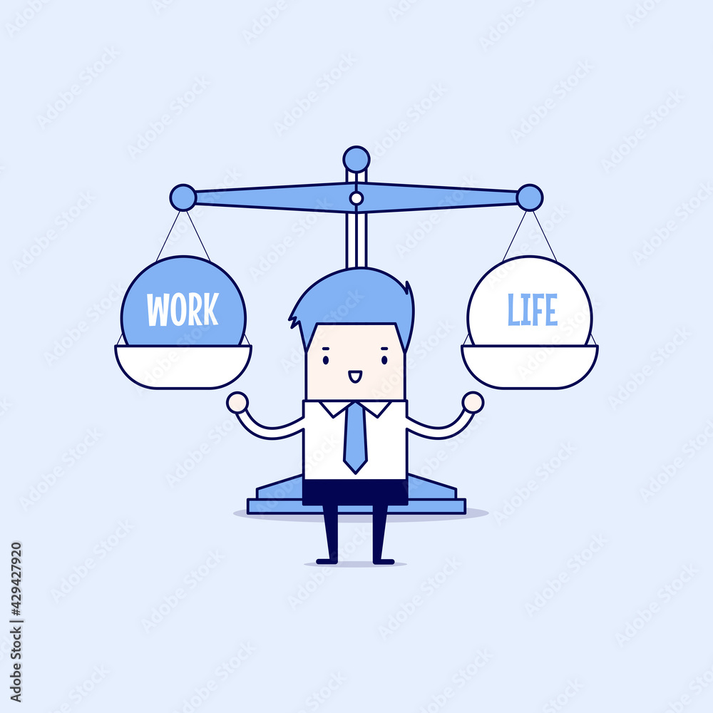 Businessman balance Work and life. Cartoon character thin line style vector. Businessman balance Work and life. Cartoon character thin line style vector.