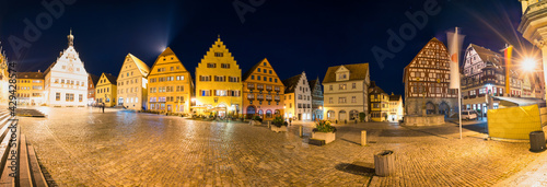Market square panorama at night in Rothenburg ob der Tauber. Germany 