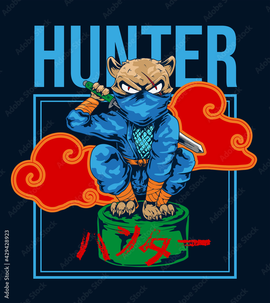 Obraz premium Ninja Hunter Illustration in Japanese Style