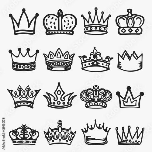 Royal Crown Doodle Vector Collection