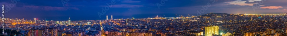 Night time panorama of Barcelona. Spain