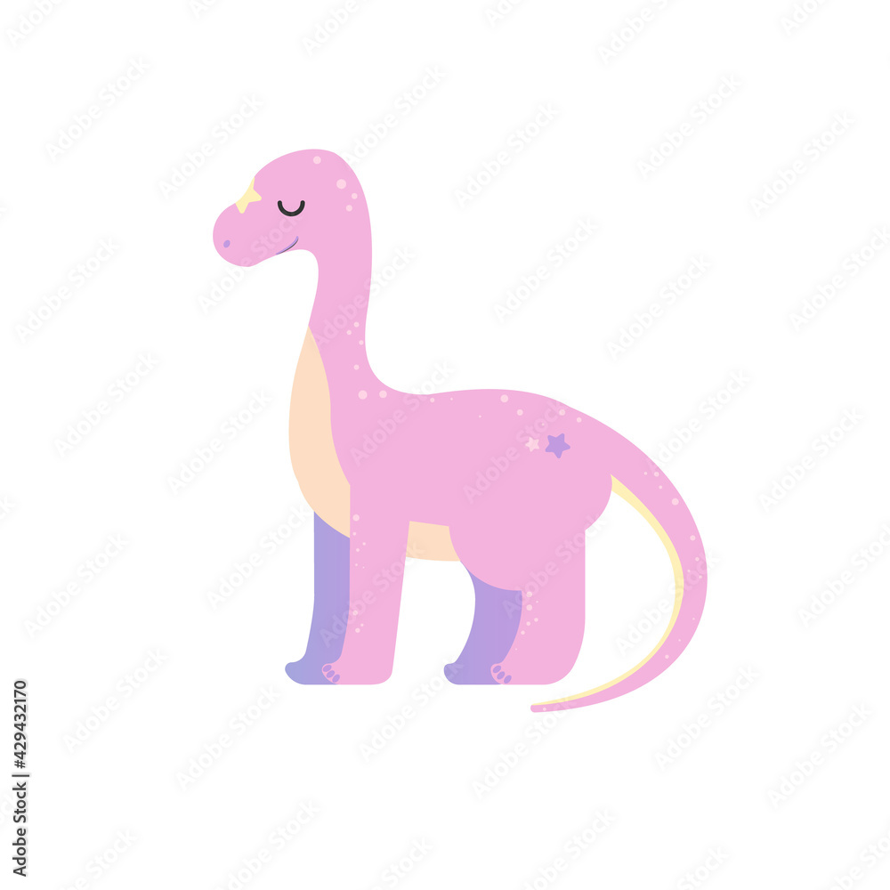 Pink and cute dinosaur ♥ Vector dino in pastele colours