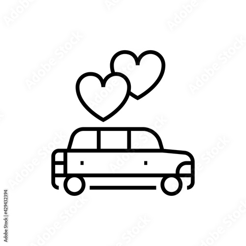 Just married car icon. Honeymoon on white background. Editable stroke.