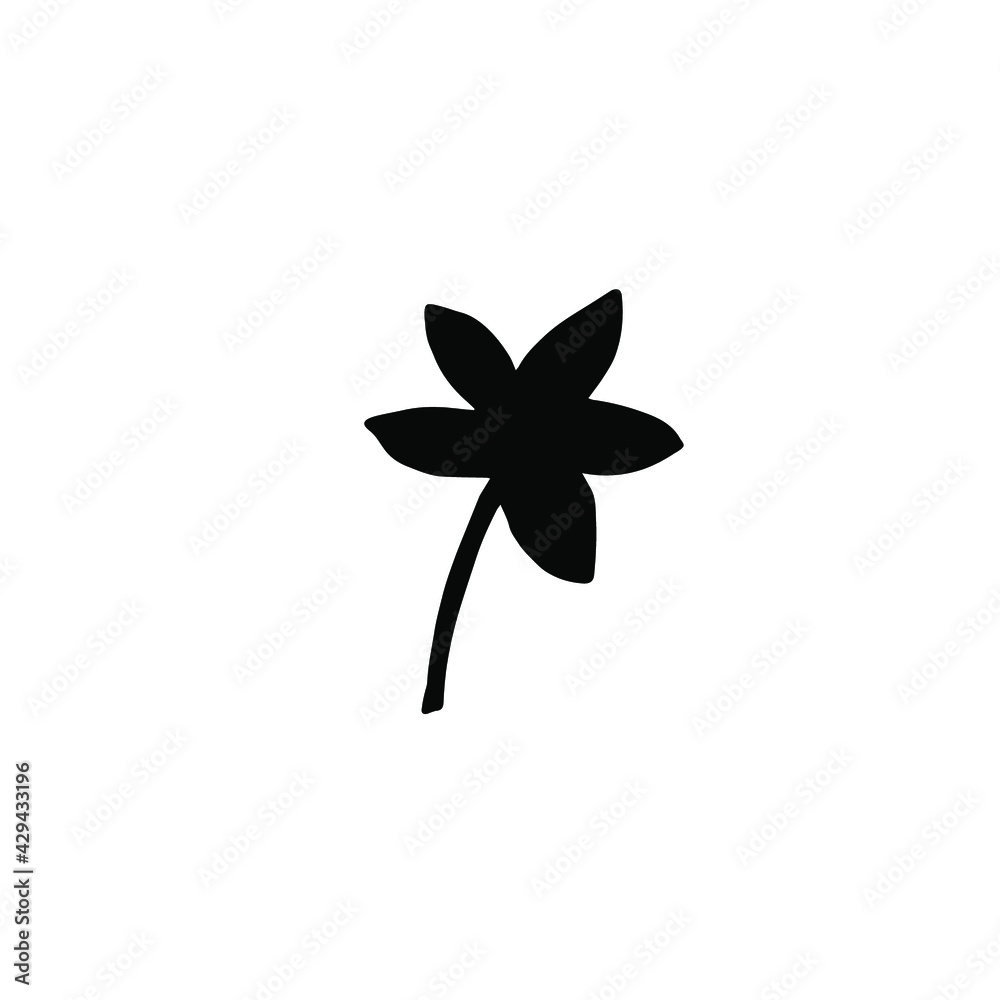 Vector illustration of a simple flower hand drawn in ink. Isolated botanical element black on a white background. Wild forest plant. Design for label, logo, template, print, card, icons.