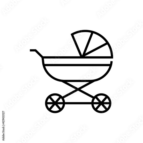 Baby carriage icon. Childhood on white background. Editable stroke.