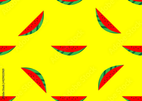 Slice of watermelon on a yellow background. Seamless texture.