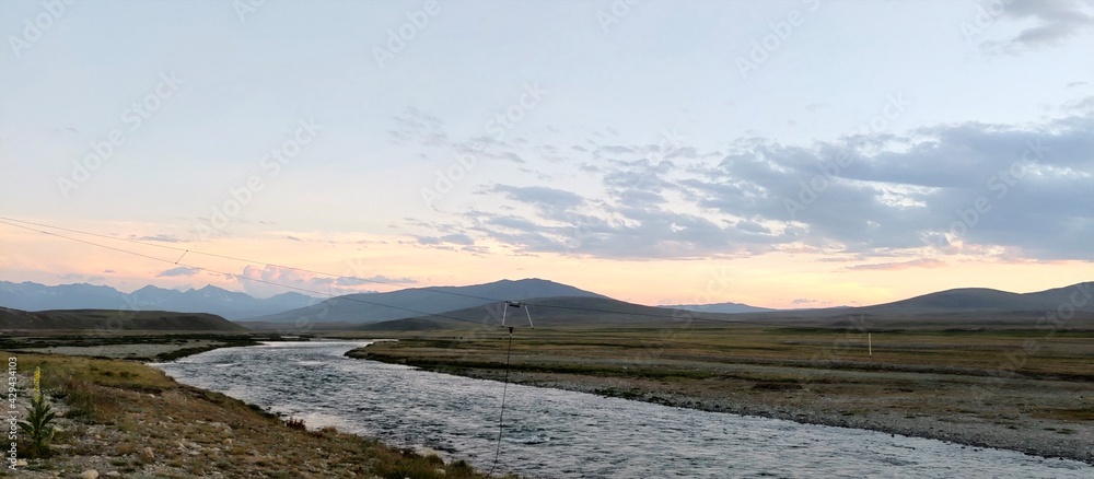 sunset in the mountains Deosai Plain