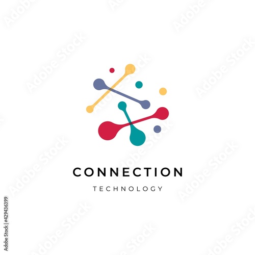 Connection dot technology logo design vector template