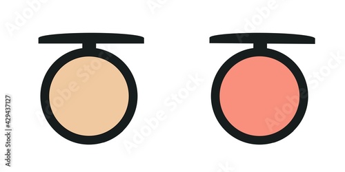 Make-up, pink and peach blush blush for facial tone correction, vector isolated object on a white background in a flat style.