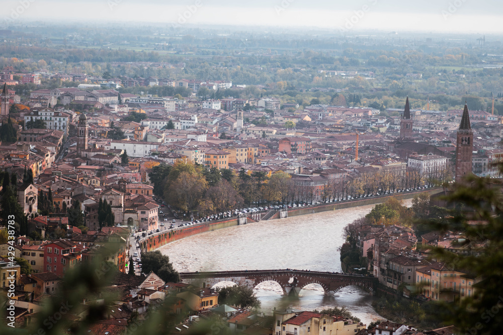 Verona panoramic view from the high hill, Italy