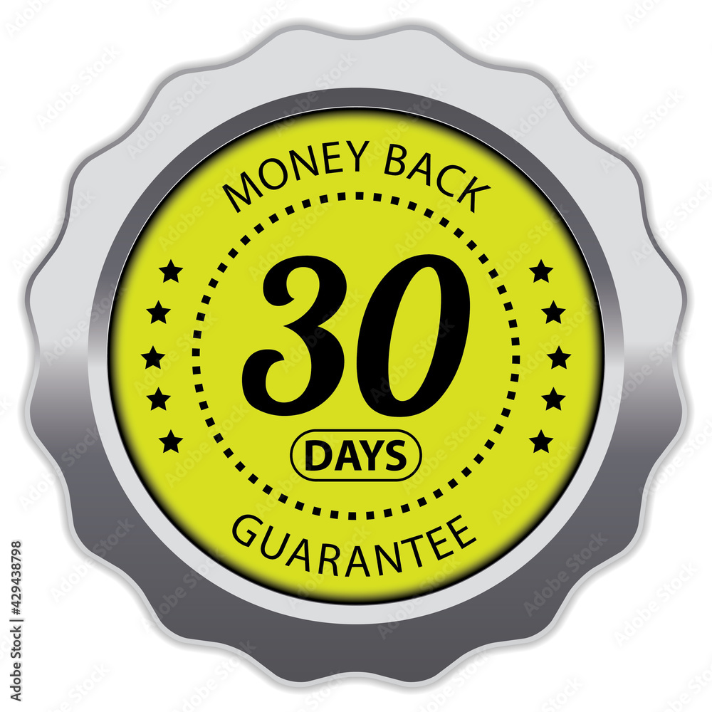 30 Days Money Back Guarantee. Vector Silver Badge.
