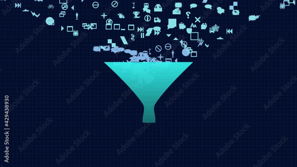 Digital Big Data Funnel Processing Visualisation Animation