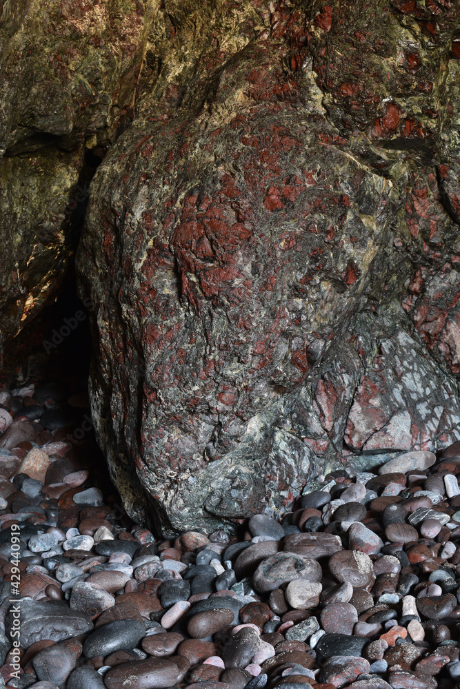 Serpentine rock in a cave at Kynance Cove Cornwall