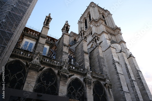 A close-up on the north side of Notre Dame. Paris, april 2021.