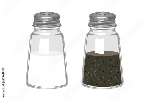 Salt and pepper shaker isolated on white background. Vector illustration in cartoon flat style.
