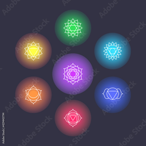 Body chakras energy symbols sacred vector set
