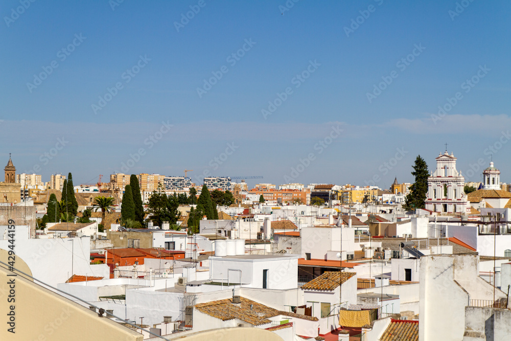 Panoramica o vista de la ciudad de Sevilla de la comunidad autonoma de Andalucia del pais de España