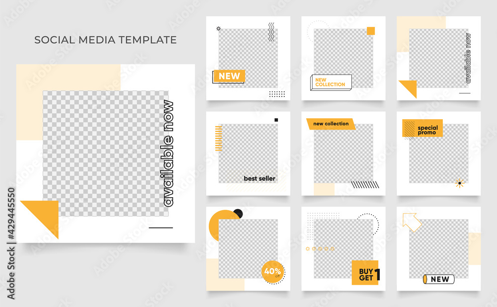 social media template banner blog fashion sale promotion. fully editable instagram and facebook square post frame puzzle organic sale poster. fresh yellow element shape vector background