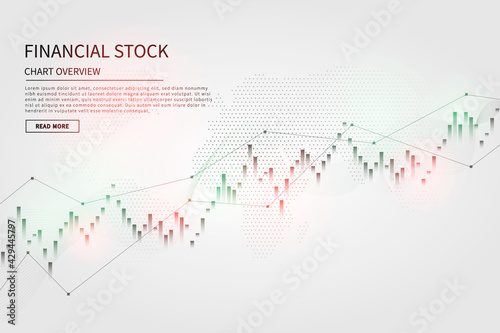 Candlestick chart in financial market vector illustration on blue background. Forex trading graphic design concept