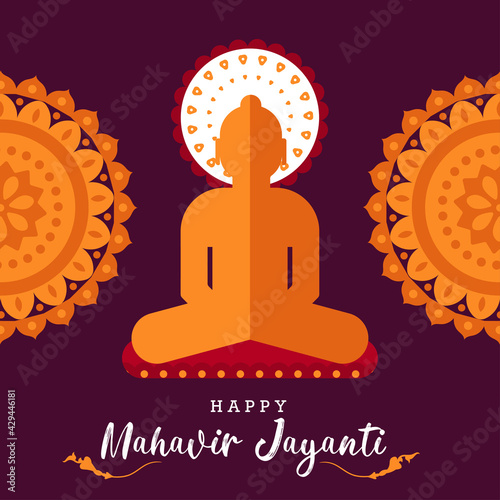Happy Mahavir Jayanti poster wallpaper, lord Swami Jain festival greeting wishes vector, design banner
