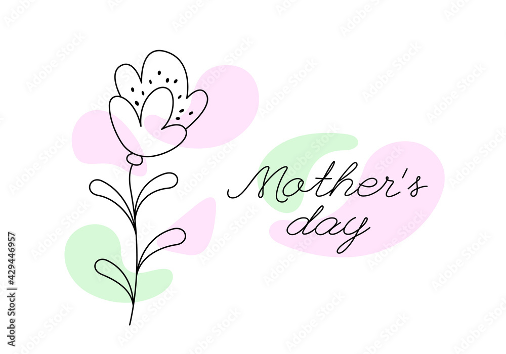 Sign for Mother's Day. Flower. Made in Simple Flat Style. Doodle Outline. Vector. Illustration