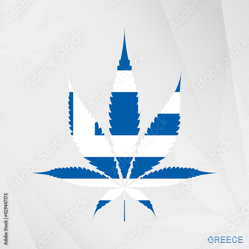 Flag of Greece in Marijuana leaf shape. The concept of legalization Cannabis in Greece.