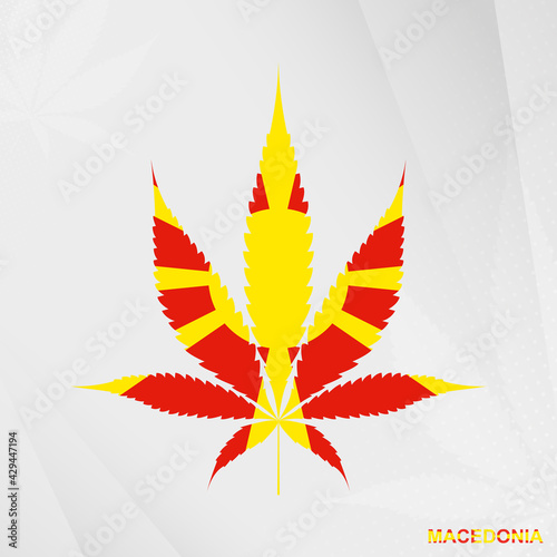 Flag of Macedonia in Marijuana leaf shape. The concept of legalization Cannabis in Macedonia.