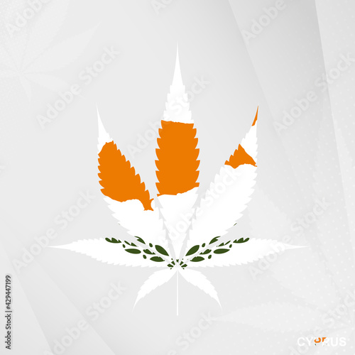 Flag of Cyprus in Marijuana leaf shape. The concept of legalization Cannabis in Cyprus.