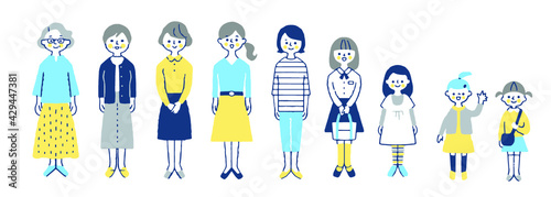 いろいろな世代の女性　全身