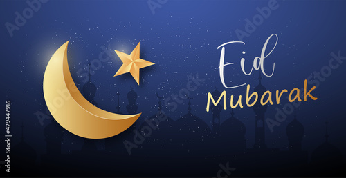 Islamic eid mubarak beautiful banner design.