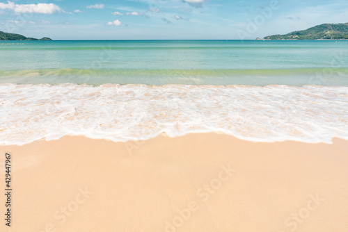 beautiful the sea and blue sky with cloud island and bright waving soft on the beach  nature on the day