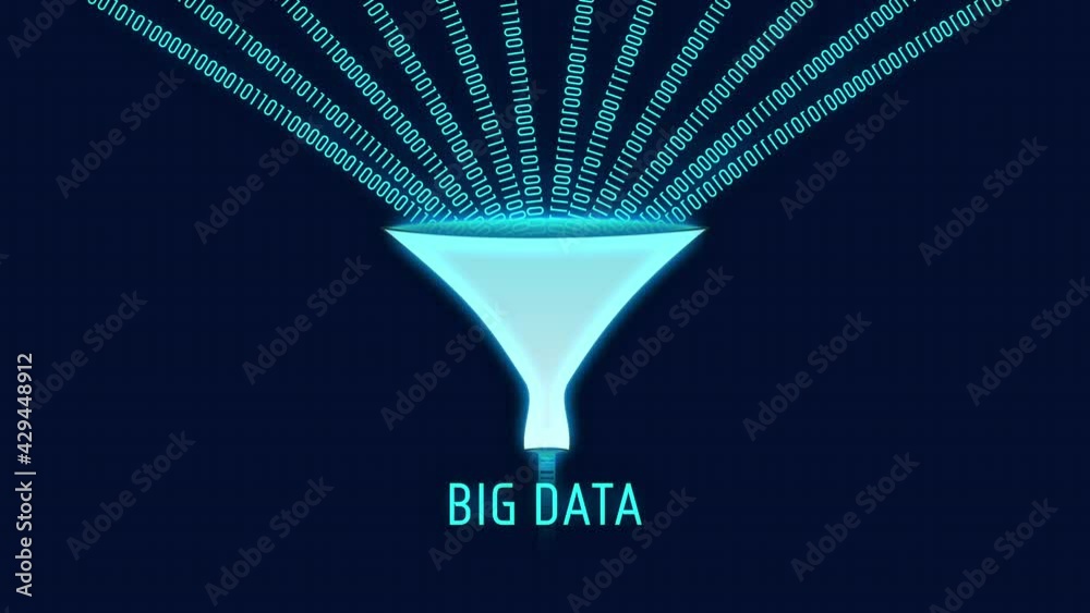 Futuristic Big Data Funnel with Binary Number Processing Visualisation Animation