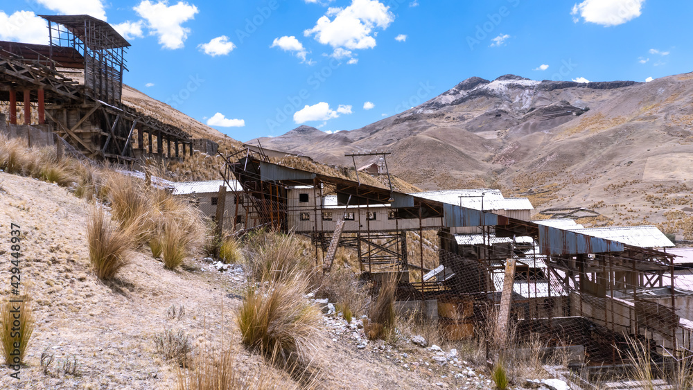 old colonial mine called mina santa barbara, located in the city of huancavelica in the Andes of Peru in a sunny day