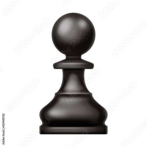 Chess figure, pawn black color. Tool fo game. 3d realistic vector illustration, isolated on white background.