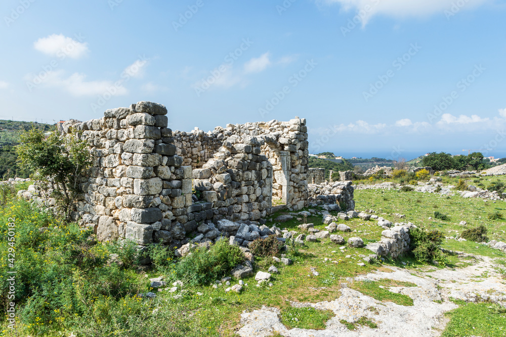 Bjerrine village, old abandoned town with stone houses in ruin, , Lebanon