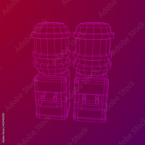 Water cooler with full bottle. Refreshment office concept. Wireframe low poly mesh vector illustration
