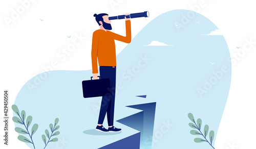 Casual man searching for work and career opportunities - Man with binocular in search for business on white background. Vector illustration.
