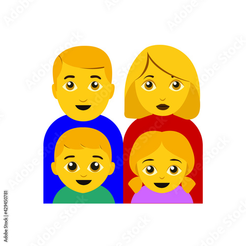 Family with dad, mom, boy and girl emoji vector