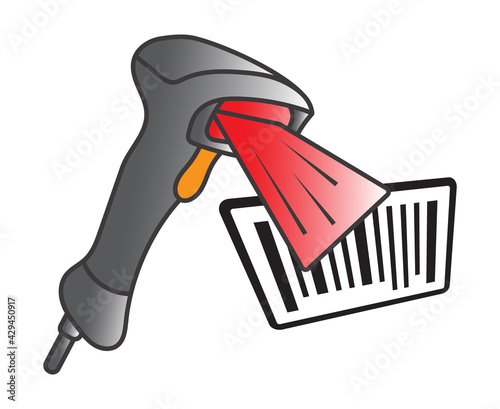 flat color icon handheld barcode scanner /  bar code reader with bar code for apps or websites