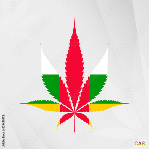 Flag of Central African Republic in Marijuana leaf shape. The concept of legalization Cannabis in Central African Republic.