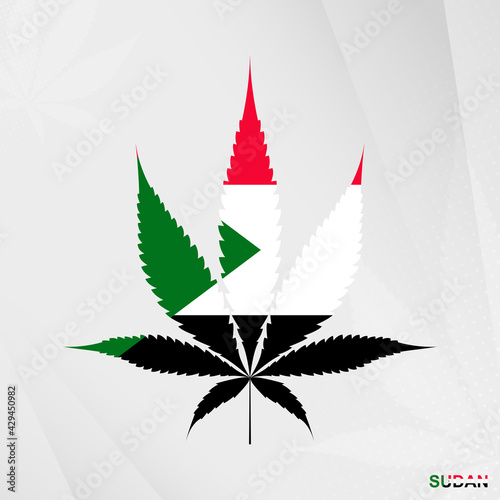 Flag of Sudan in Marijuana leaf shape. The concept of legalization Cannabis in Sudan.