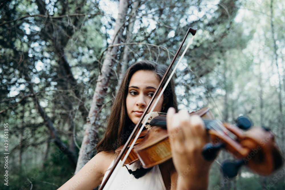 portrait brunette woman with violin portrait brunette woman with violin