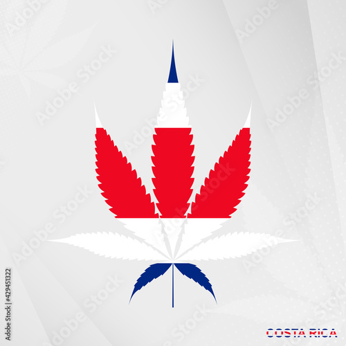 Flag of Costa Rica in Marijuana leaf shape. The concept of legalization Cannabis in Costa Rica.