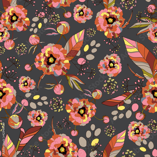 Vintage floral background. Elegance seamless pattern with watercolor flower peony