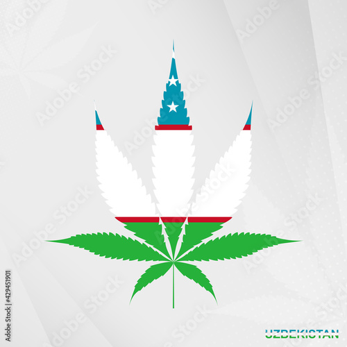 Flag of Uzbekistan in Marijuana leaf shape. The concept of legalization Cannabis in Uzbekistan.